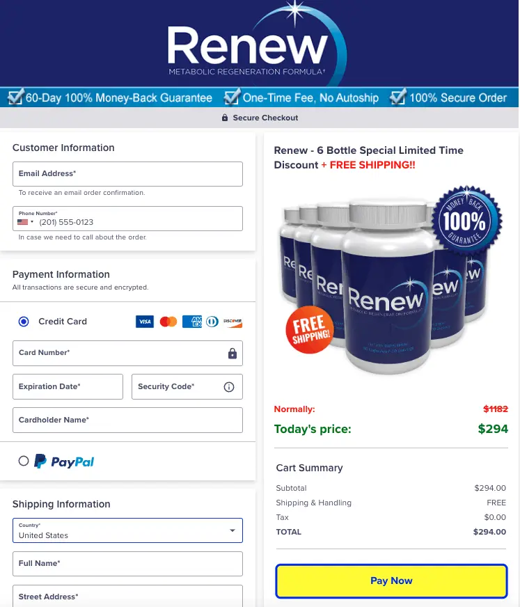 Renew Supplement order page